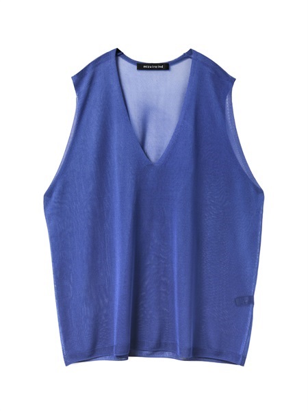 sheer deep V neck vest | 1-220055(blue 31-Free)