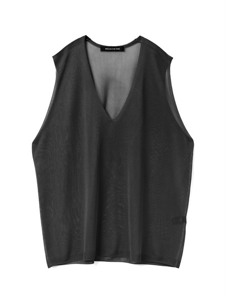sheer deep V neck vest | 1-220055(black 99-Free)