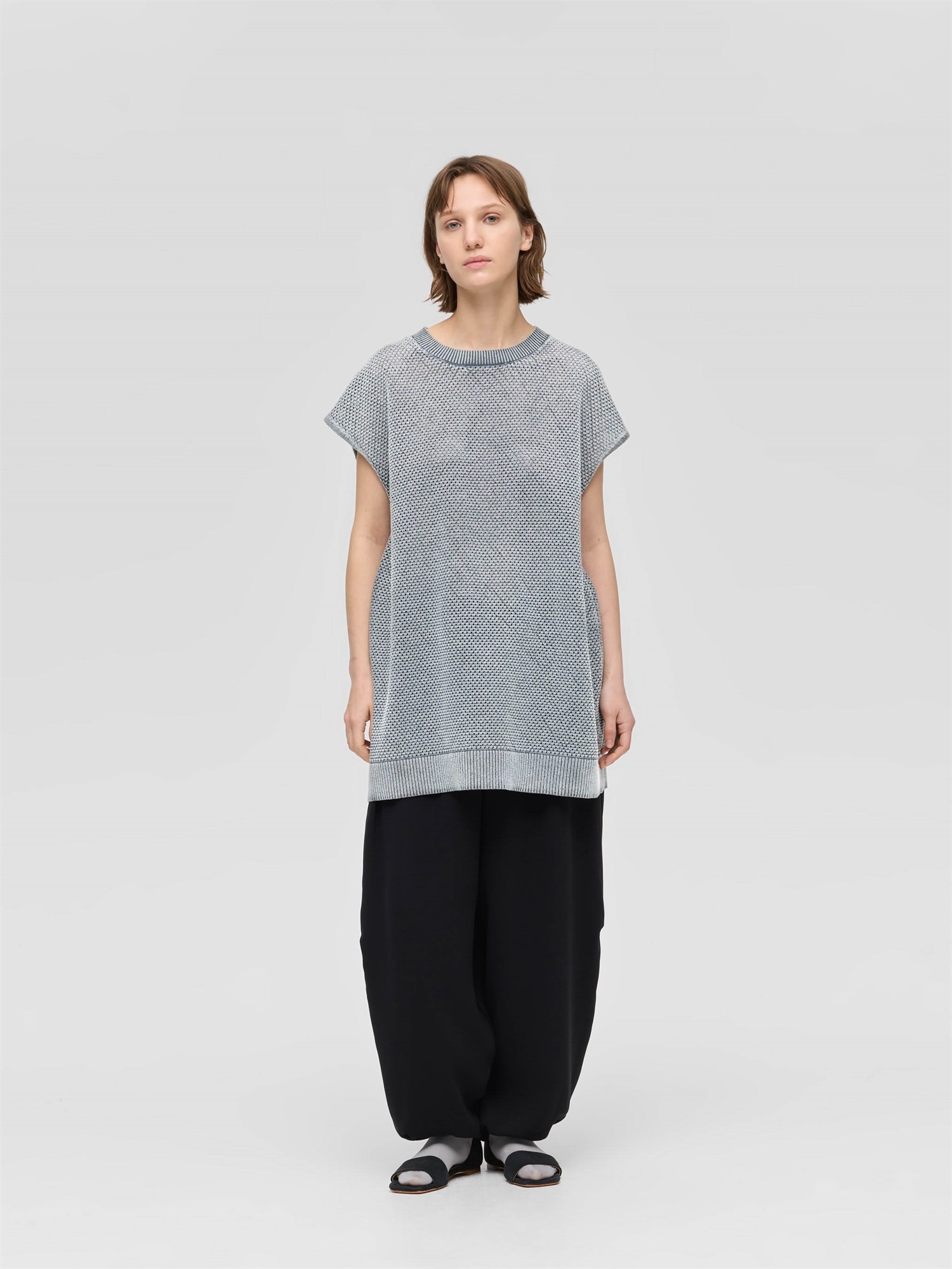 stone wash mesh long vest | 1-220067