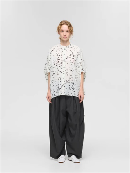 print stand collar cocoon shirt | 1-230133