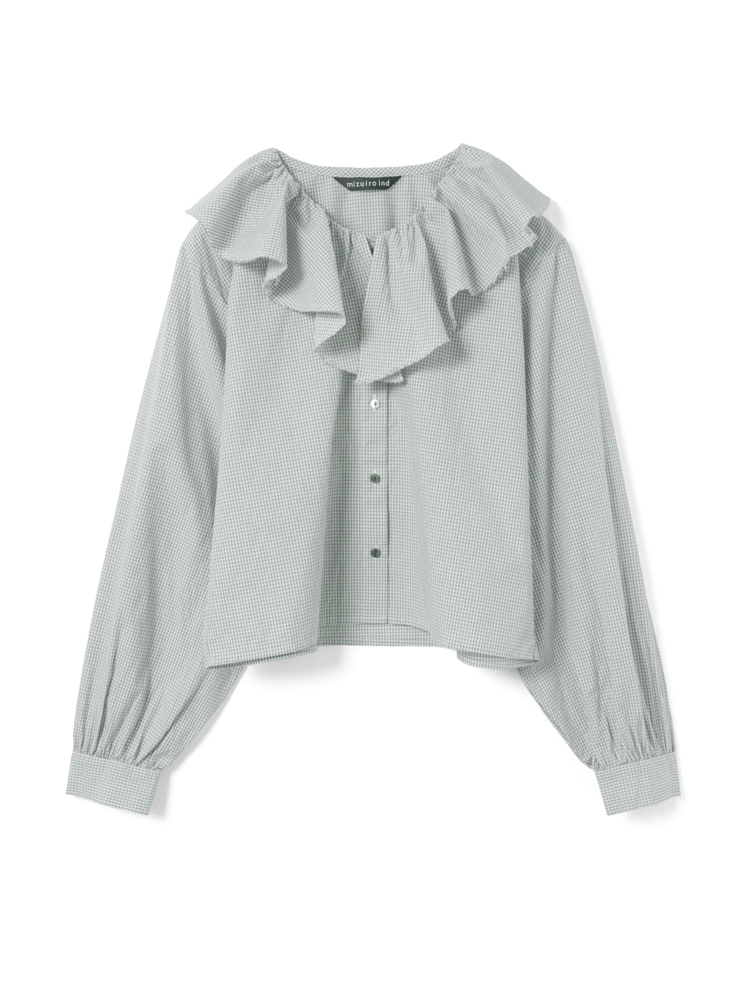 check frill gather collar shirt | 1-230152(gray 91-Free)