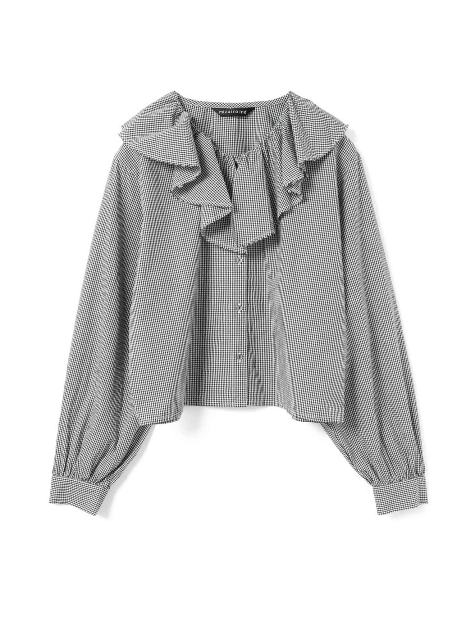 check frill gather collar shirt | 1-230152(black 99-Free)