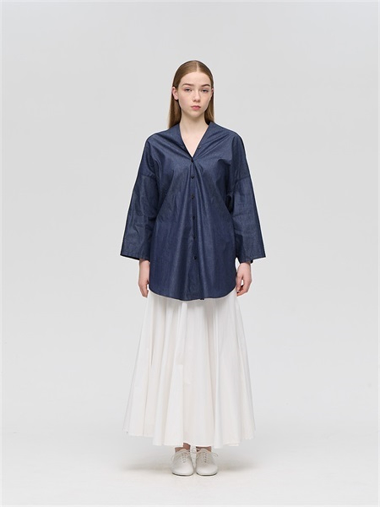 V neck denim shirt | 1-230156