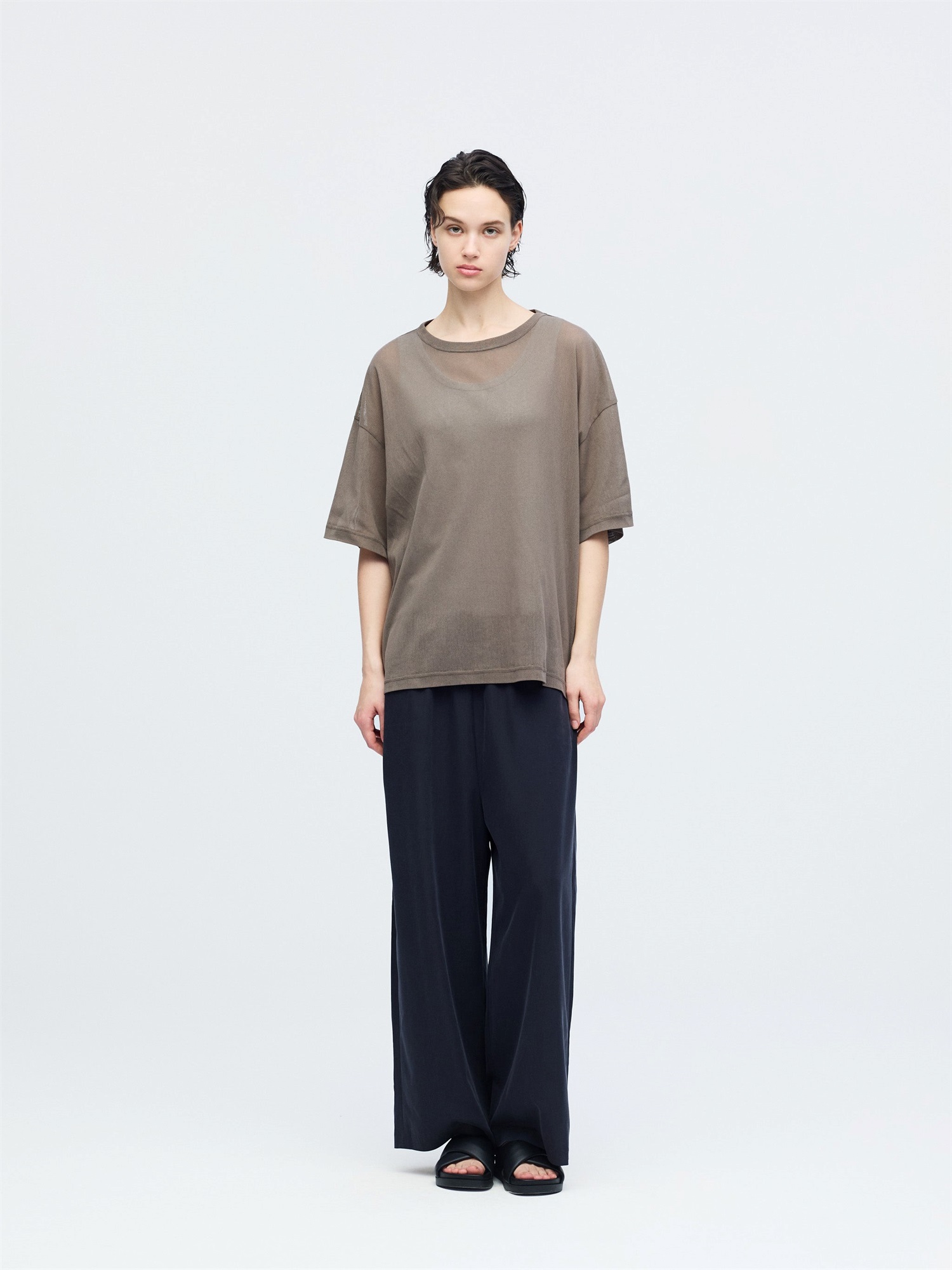 mesh crew neck T shirt | 1-510011-w