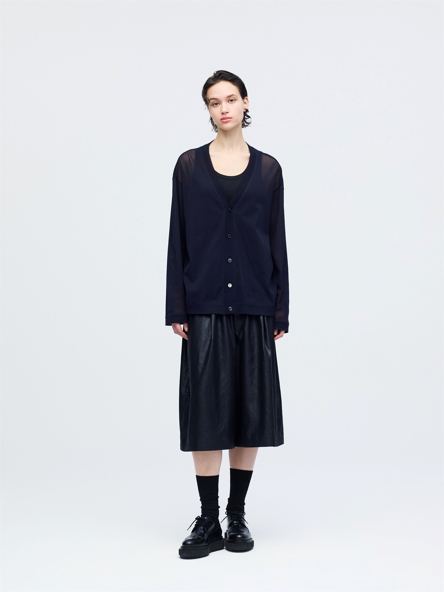 mesh V neck cardigan | 1-510012-w
