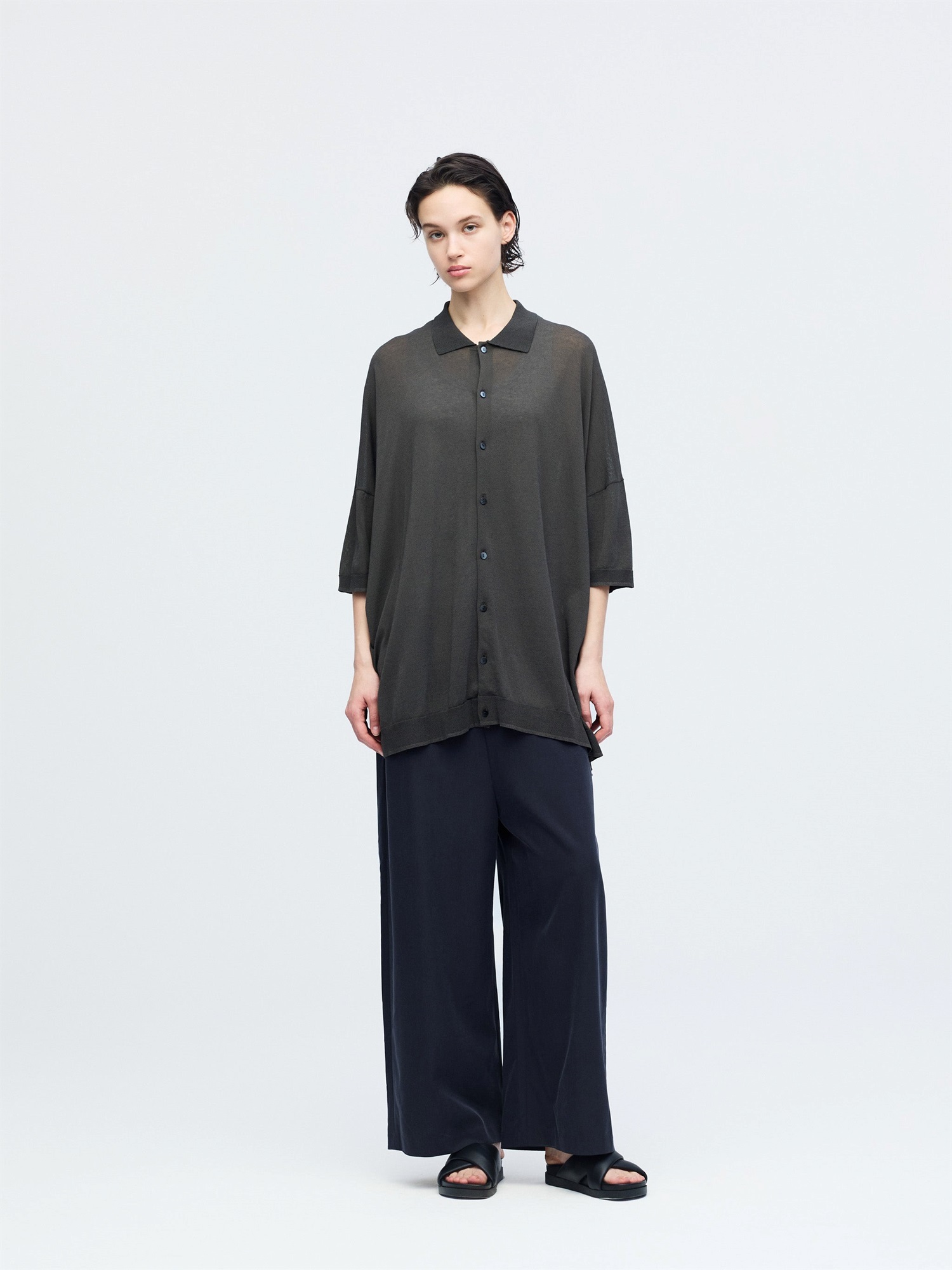 wide polo knit cardigan | 1-520005-w