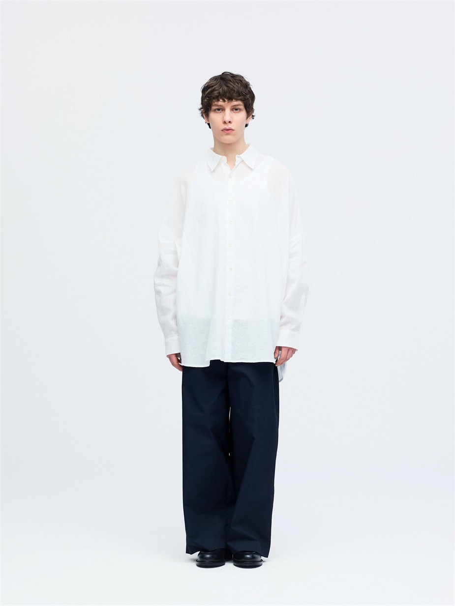 linen blend wide shirt | 1-530008-m
