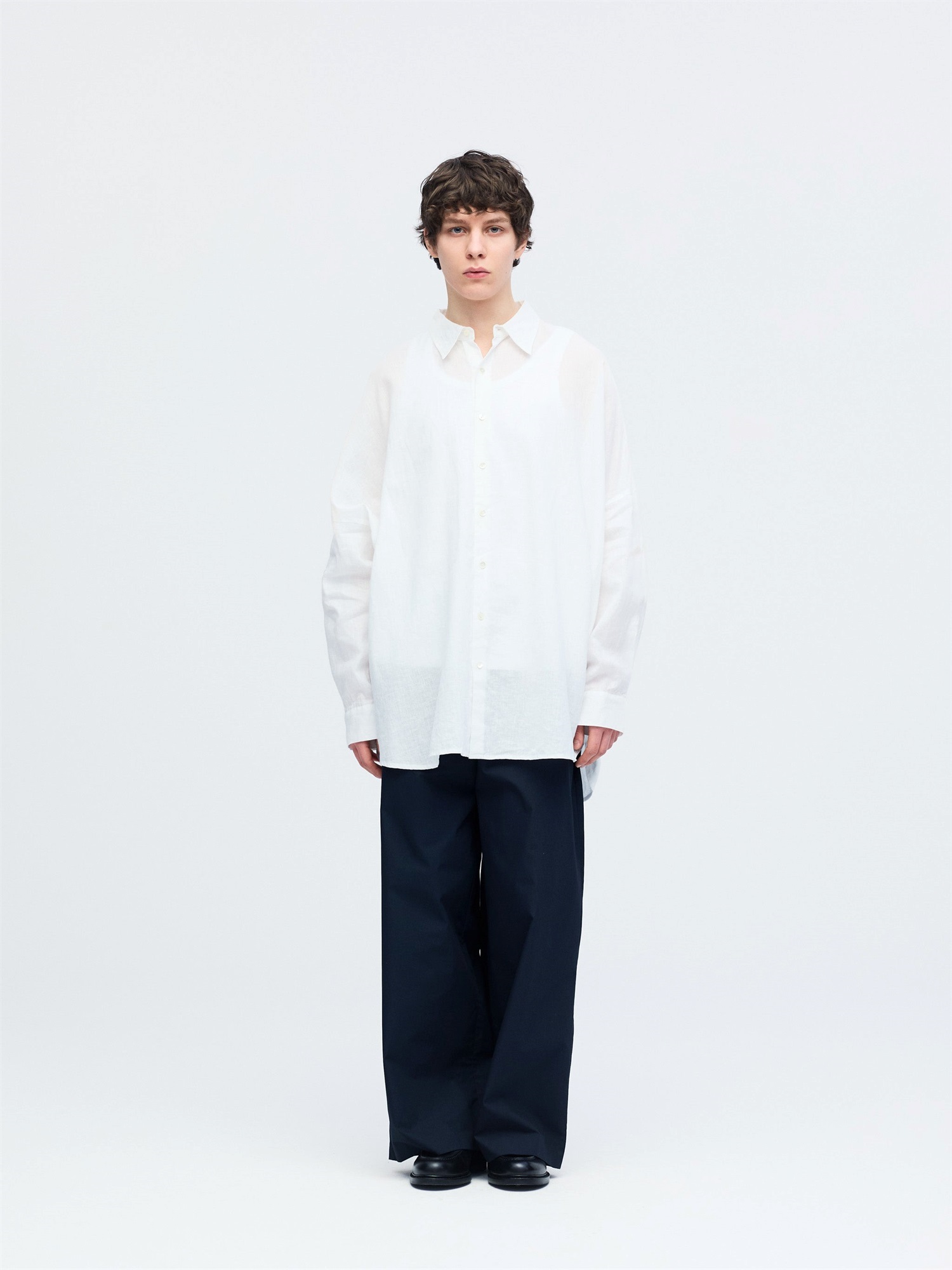 linen blend wide shirt | 1-530008-m