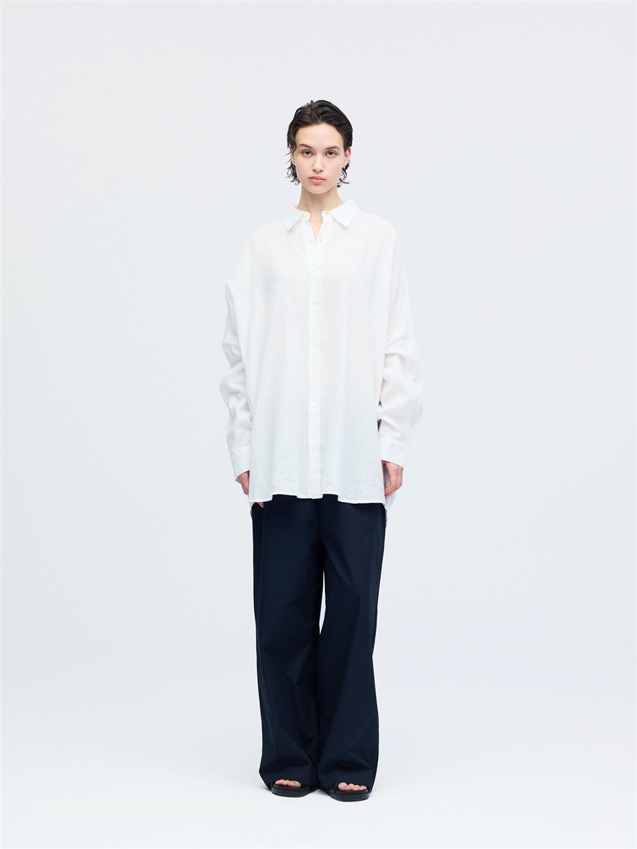 linen blend wide shirt | 1-530008-w
