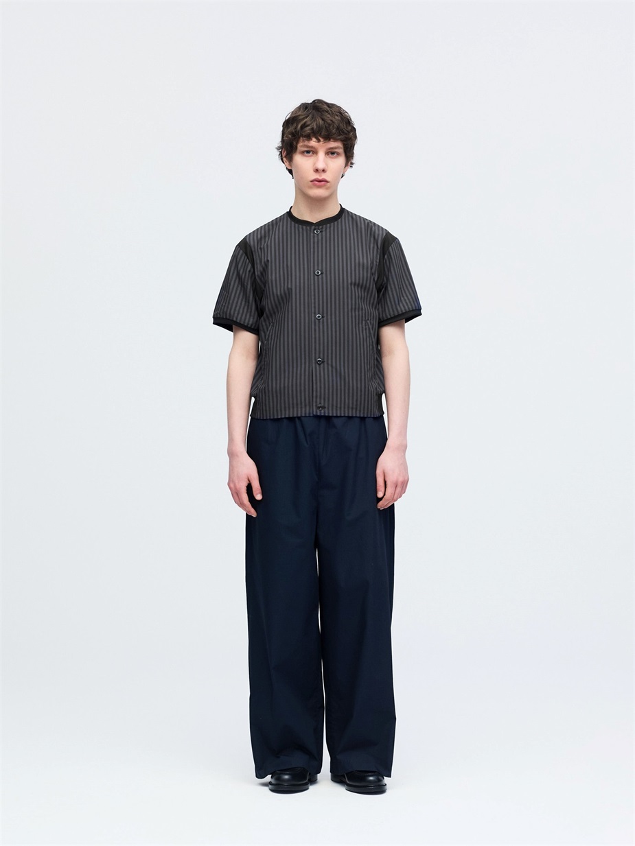 stripe half slv rib collar shirt | 1-530029-m
