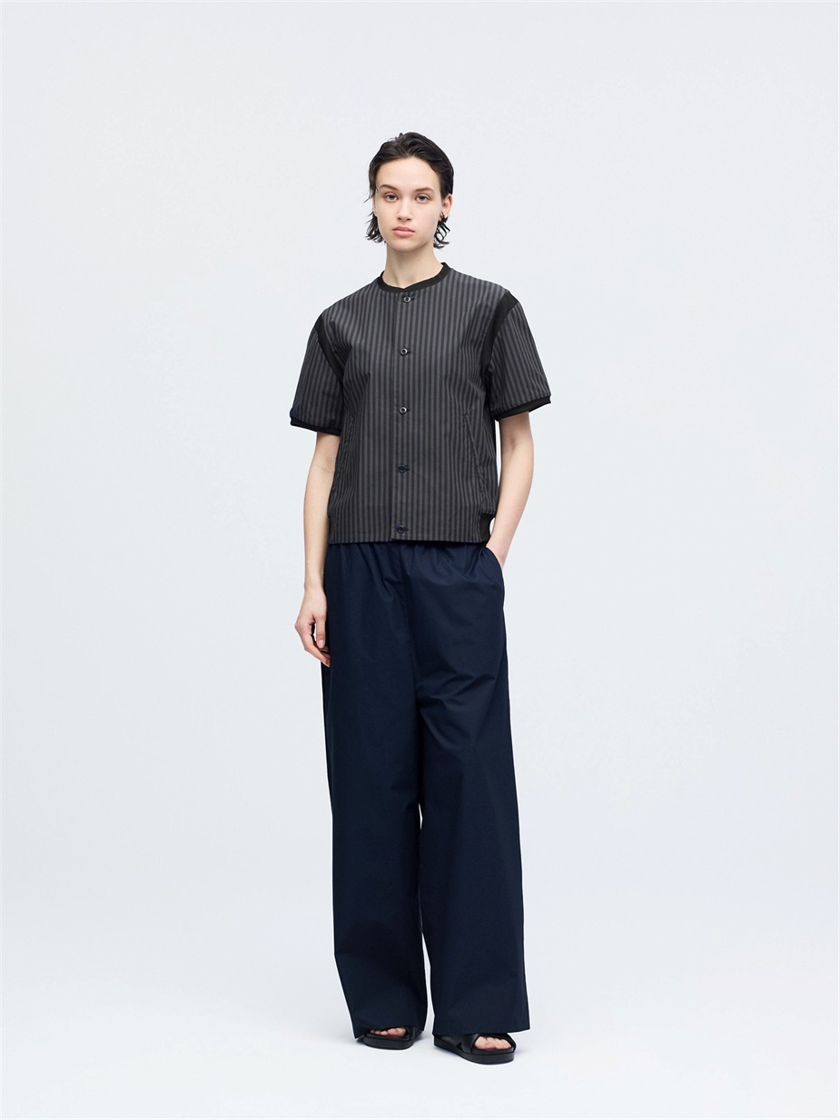 stripe half slv rib collar shirt | 1-530029-w