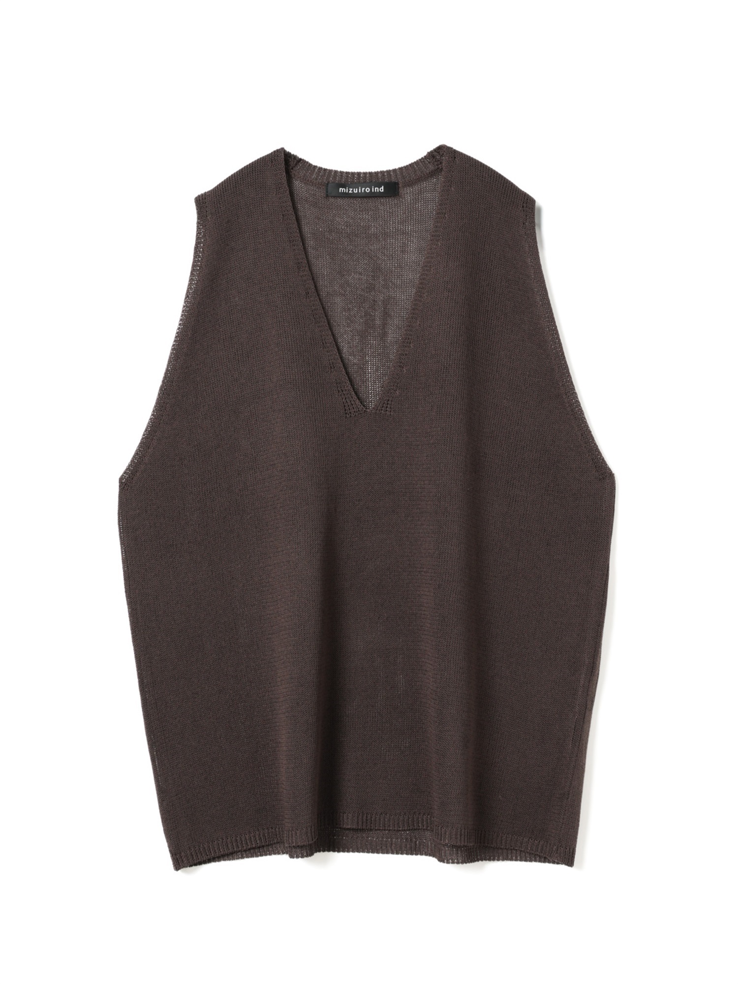 linen like V neck wide vest | 2-220047(brown 44-Free)