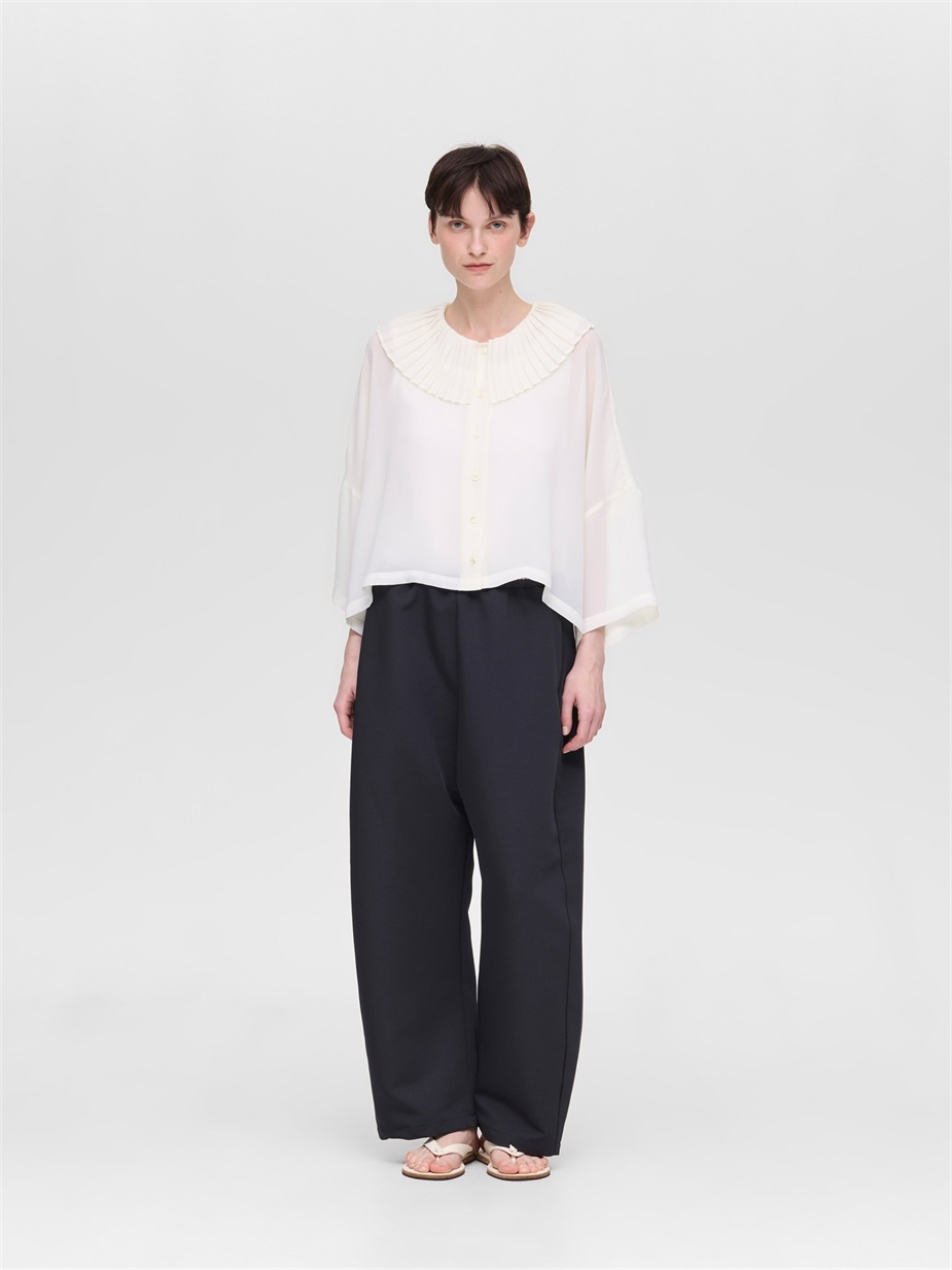 pleats collar wide shirt | 2-230117