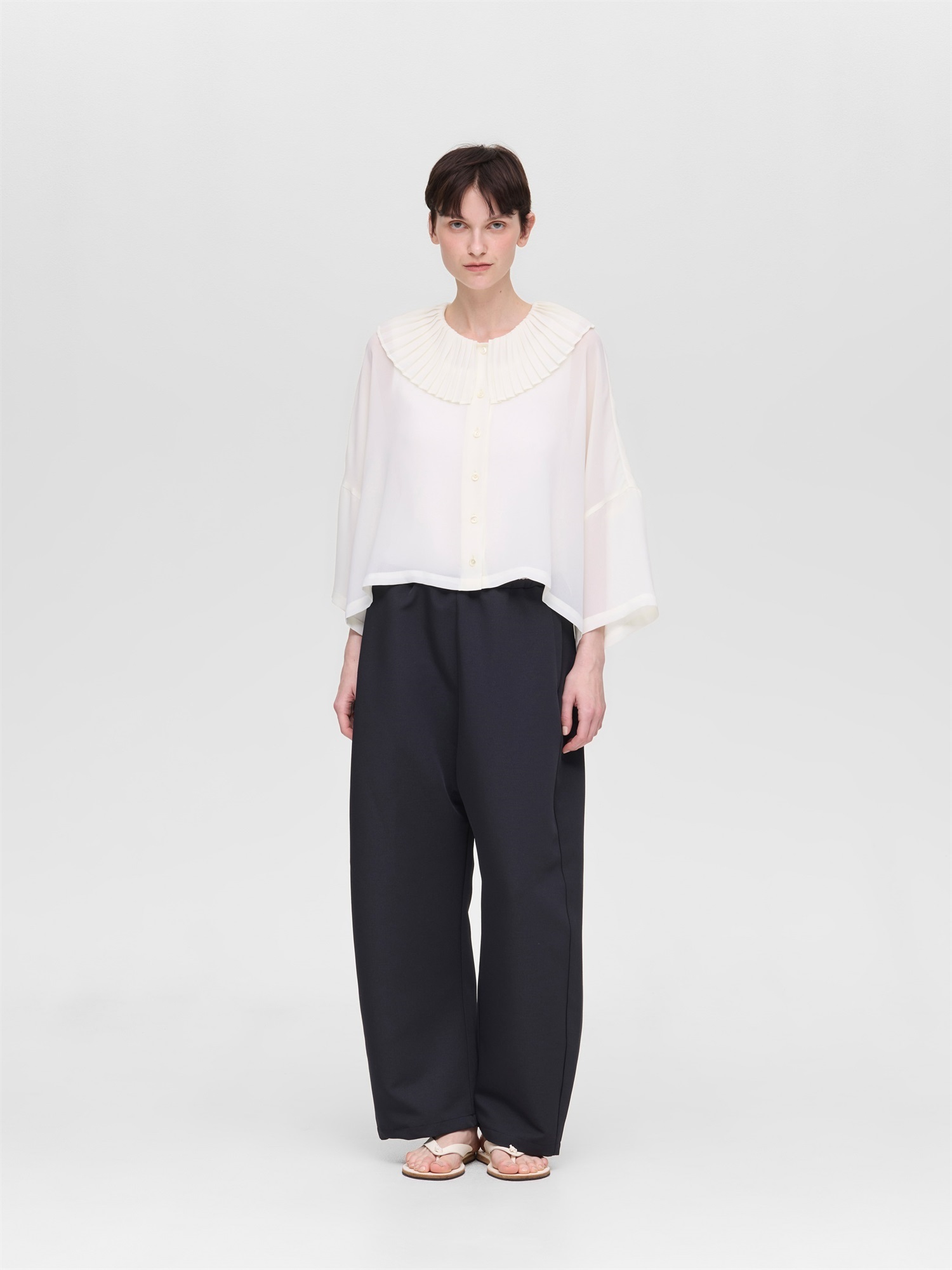 pleats collar wide shirt | 2-230117
