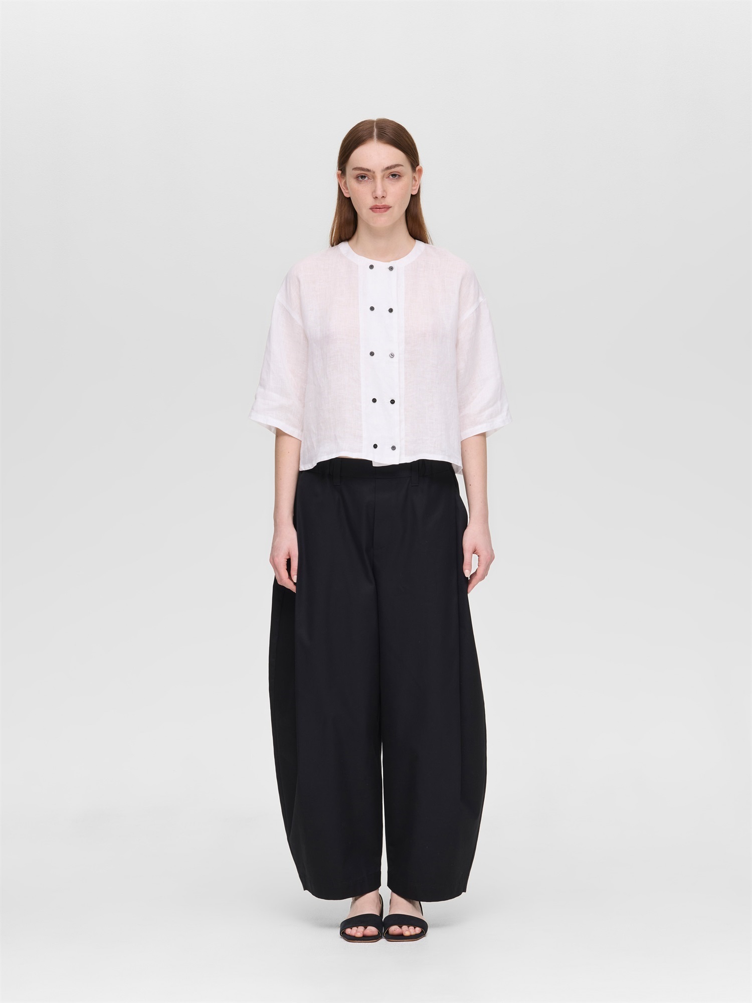 linen double crew neck shirt | 2-230123