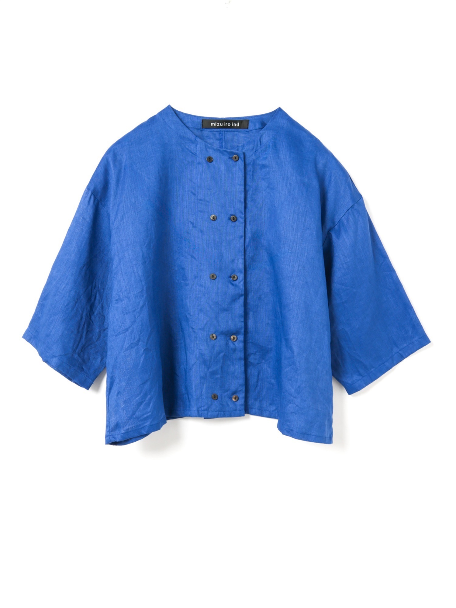 linen double crew neck shirt | 2-230123(blue 31-Free)