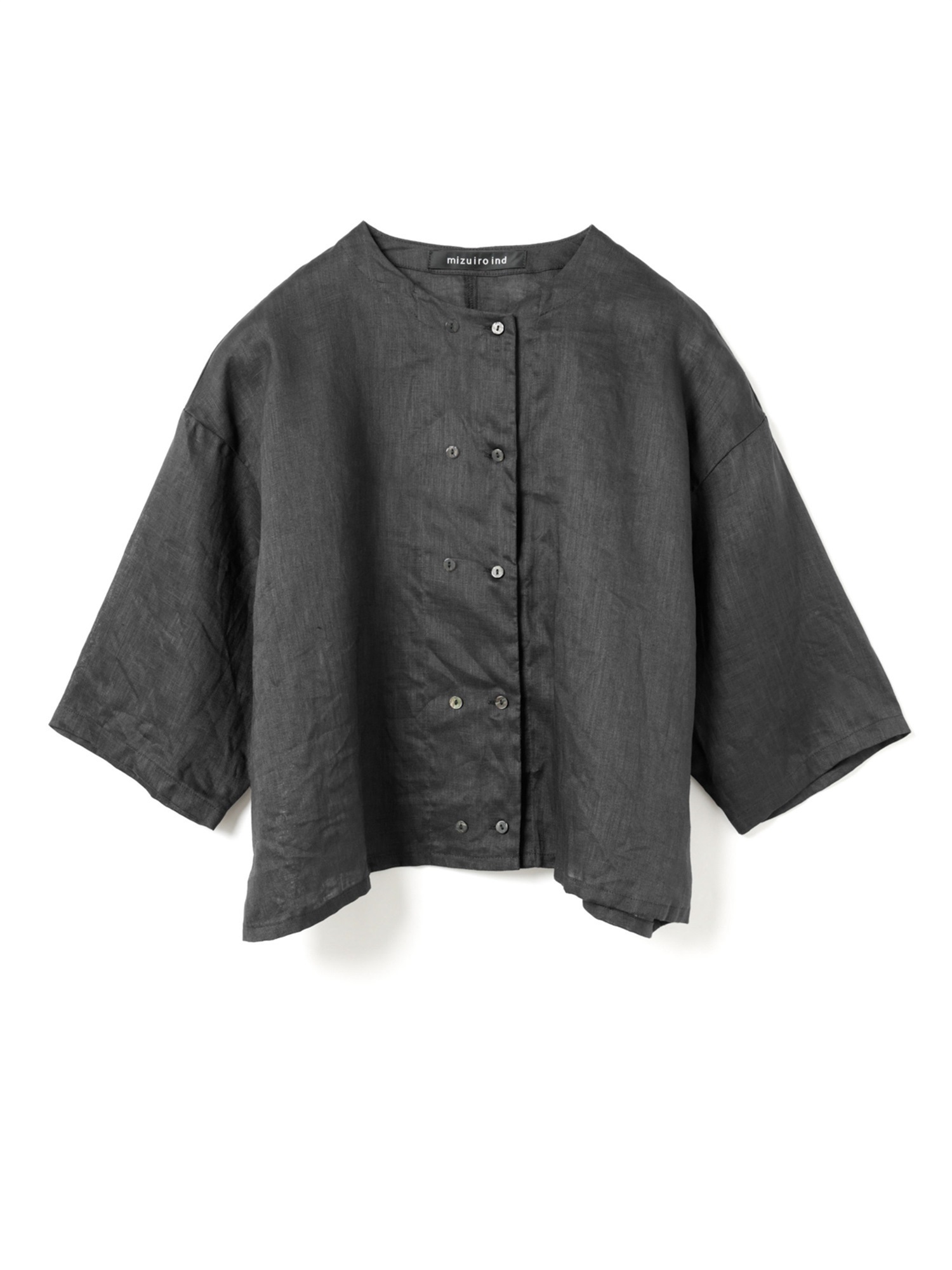 linen double crew neck shirt | 2-230123(black 99-Free)
