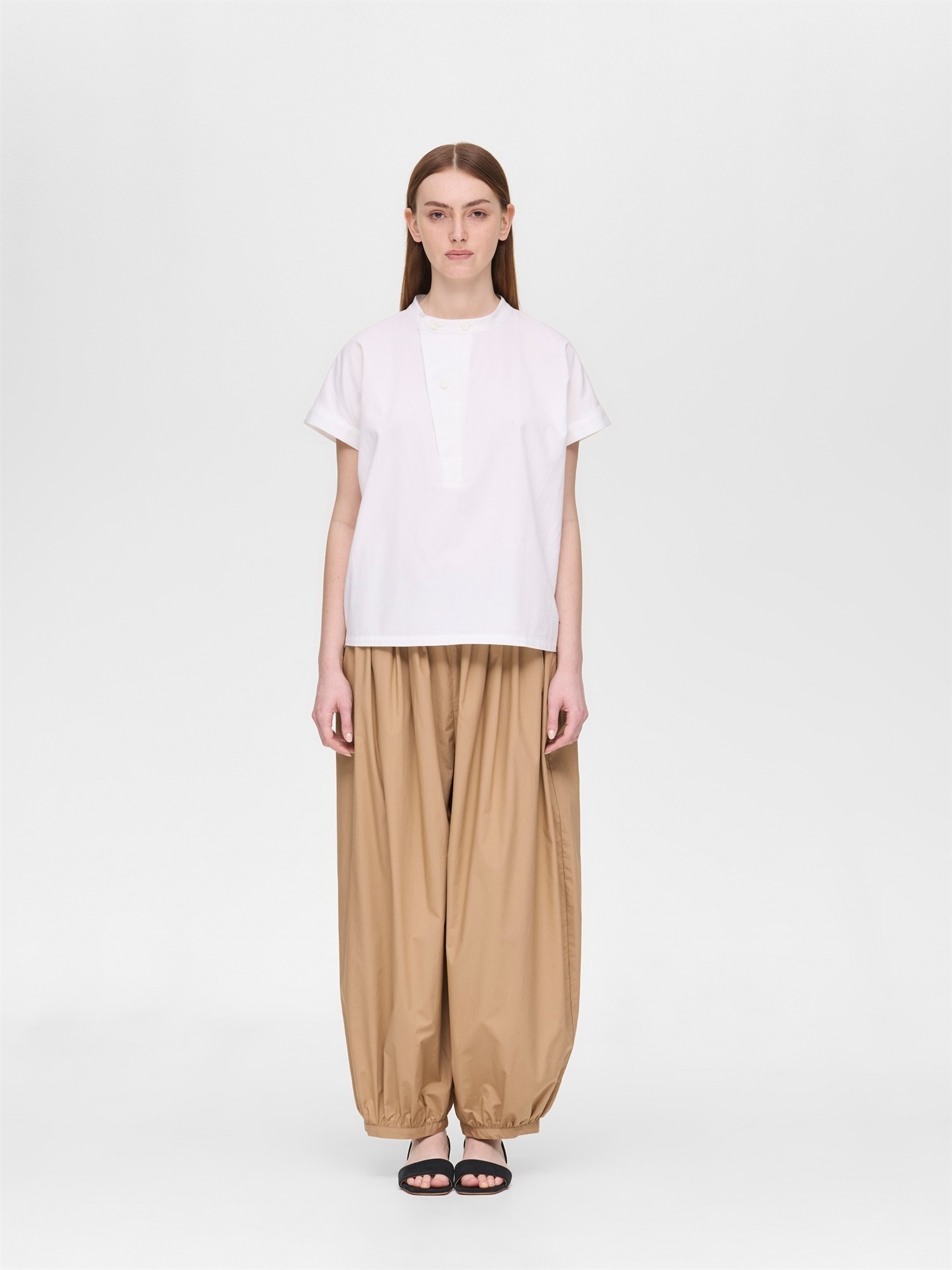 cotton linen asymmetry collar shirt | 2-230127