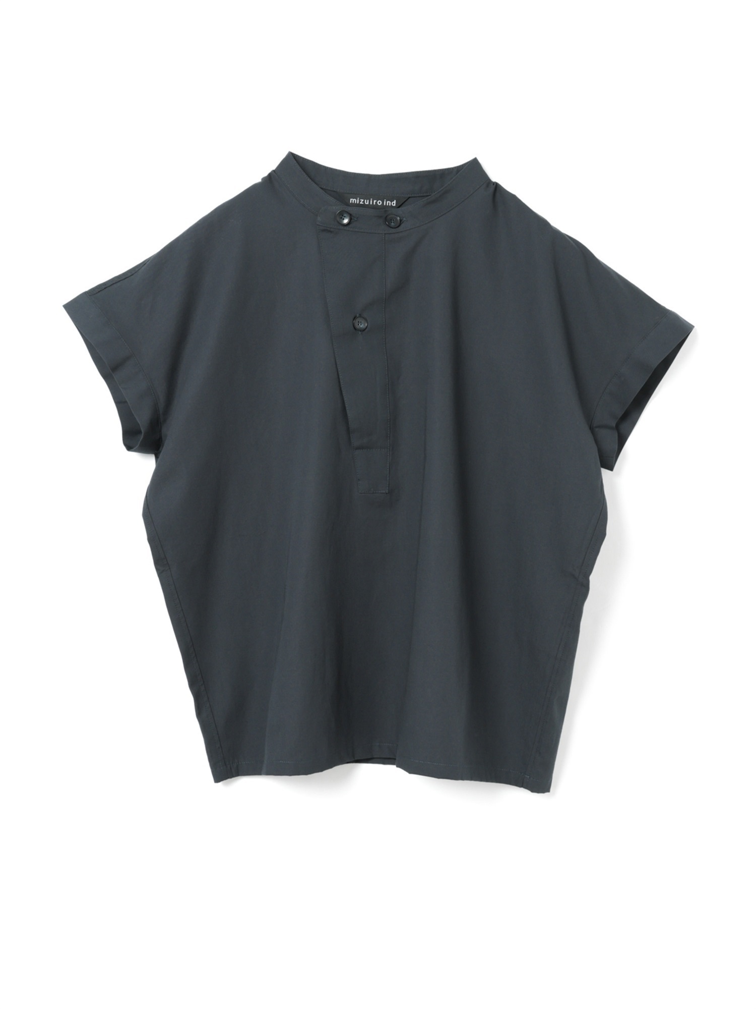 cotton linen asymmetry collar shirt | 2-230127(navy 77-Free)