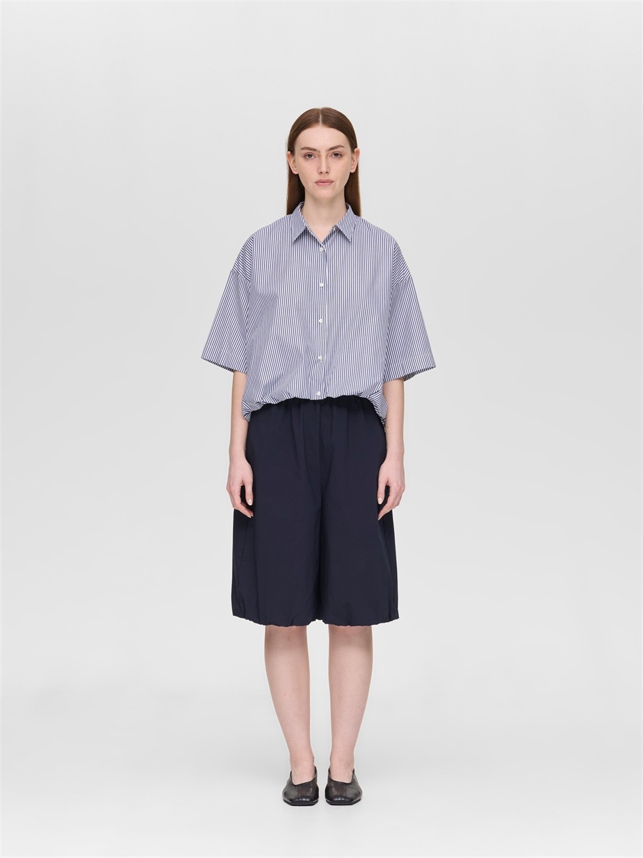 stripe half slv ballon shirt | 2-230129