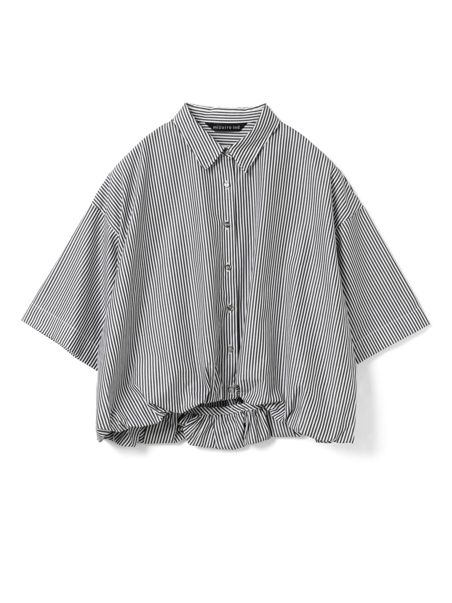 stripe half slv ballon shirt | 2-230129(black 99-Free)