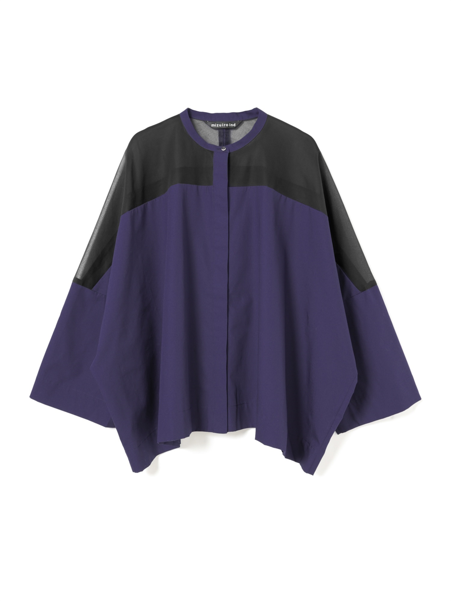 sheer shoulder stand collar wide shirt | 2-230134(purple 32-Free)