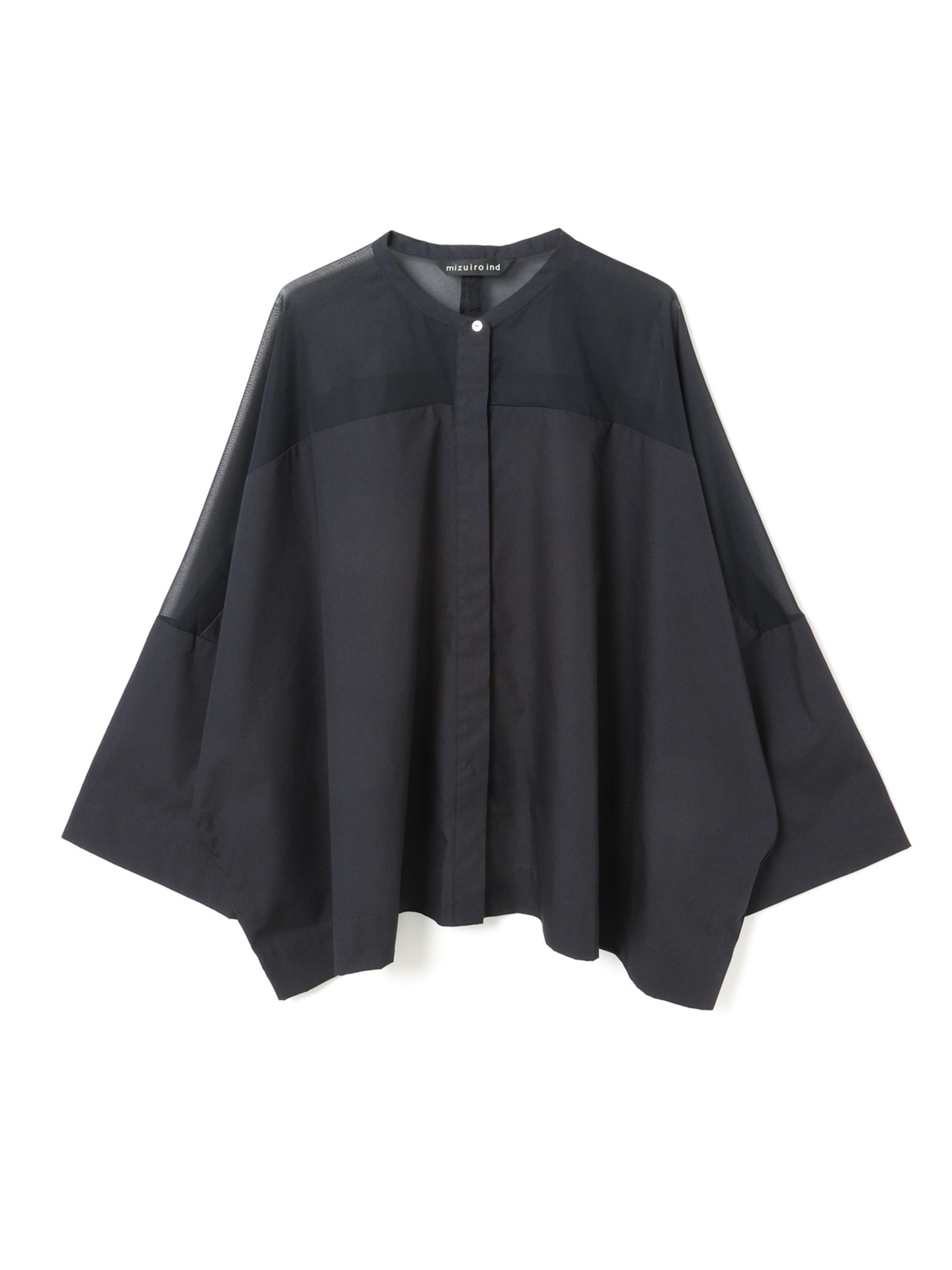 sheer shoulder stand collar wide shirt | 2-230134(navy 77-Free)