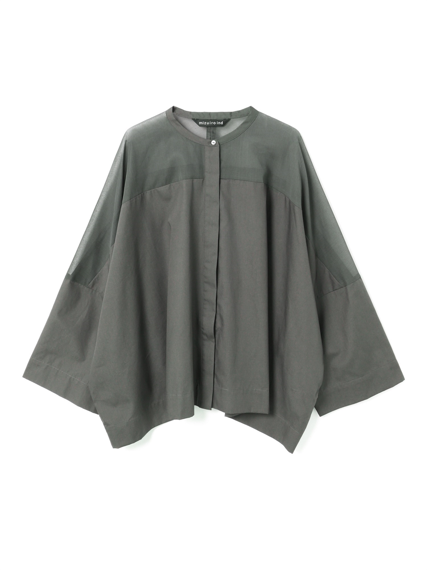 sheer shoulder stand collar wide shirt | 2-230134(c.gray 92-Free)