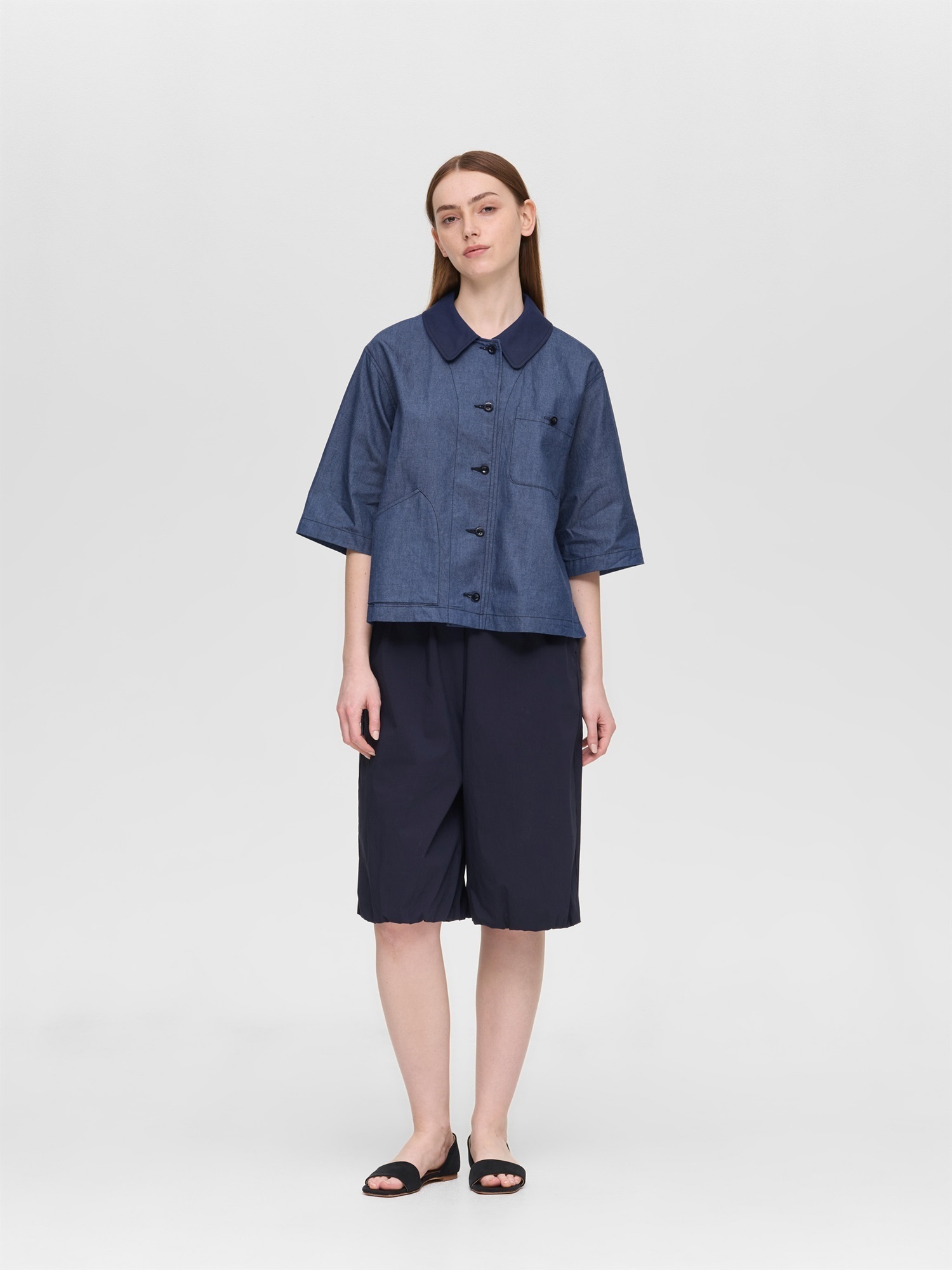 half slv denim shirt | 2-230135