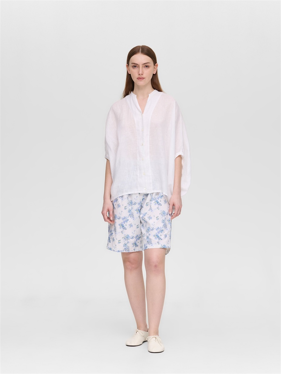 linen stand collar cocoon shirt | 2-230136