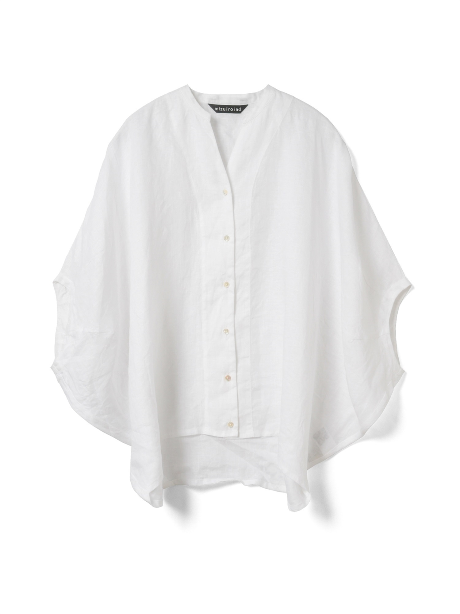 linen stand collar cocoon shirt | 2-230136(off white 11-Free)