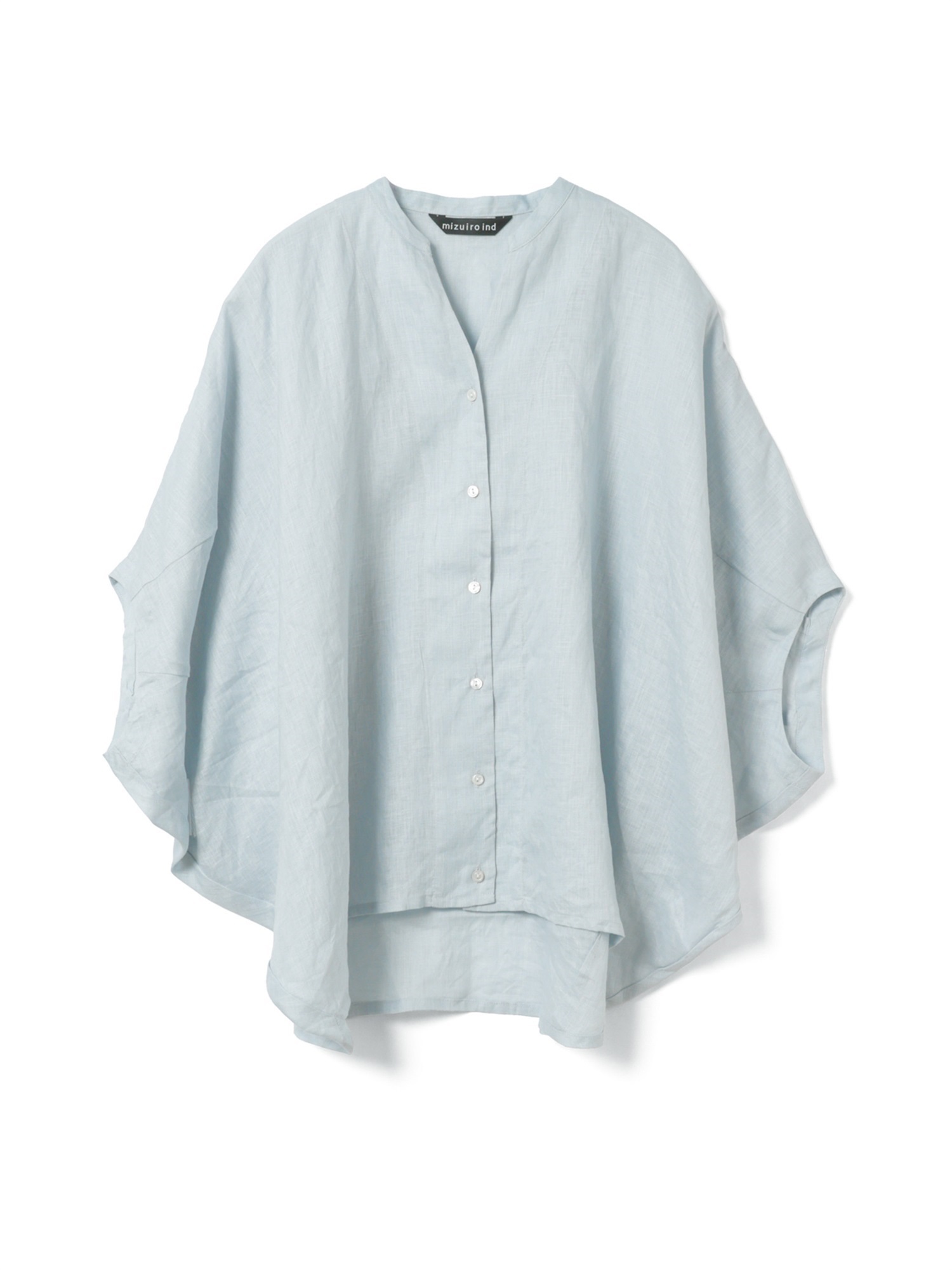 linen stand collar cocoon shirt | 2-230136(l.blue 30-Free)