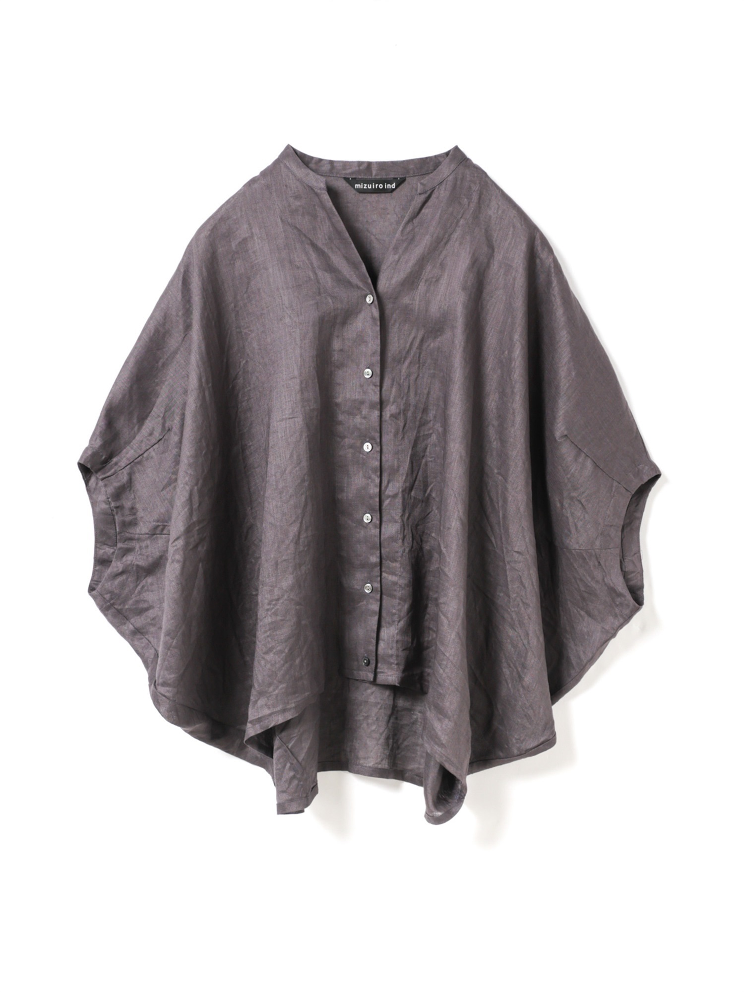 linen stand collar cocoon shirt | 2-230136(c.gray 92)