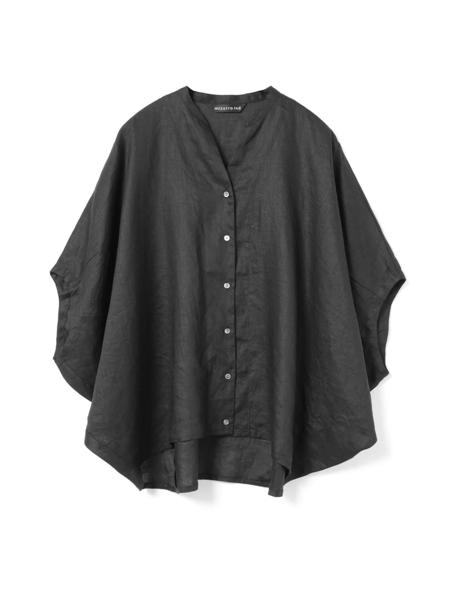 linen stand collar cocoon shirt | 2-230136(black 99-Free)