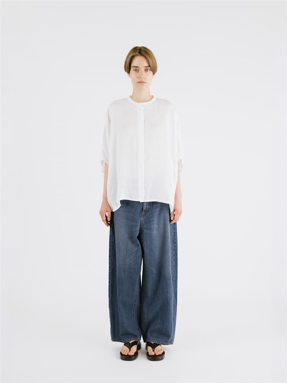 linen stand collar cocoon shirt | 2-230148