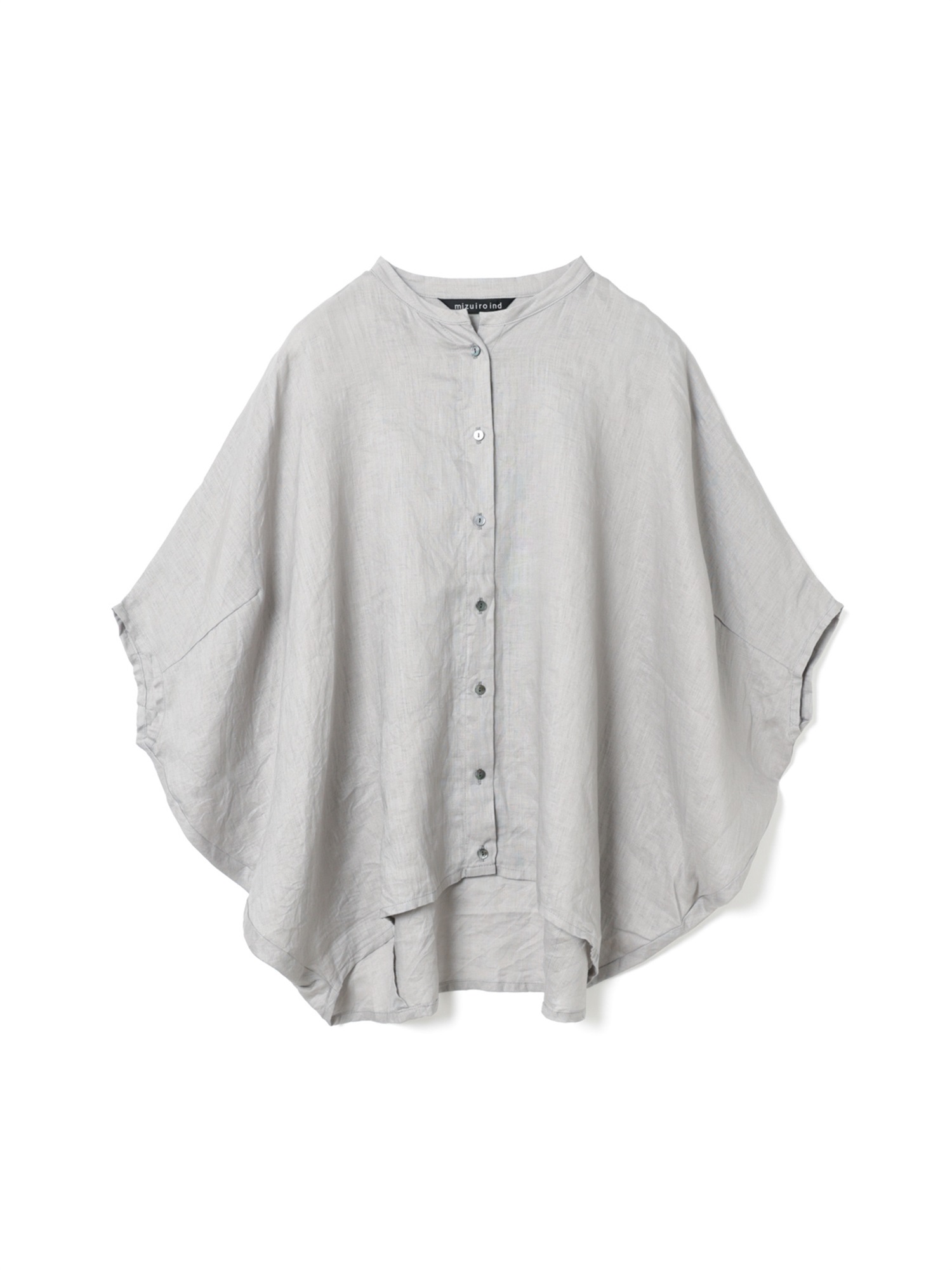 linen stand collar cocoon shirt | 2-230148(l.gray 90-Free)