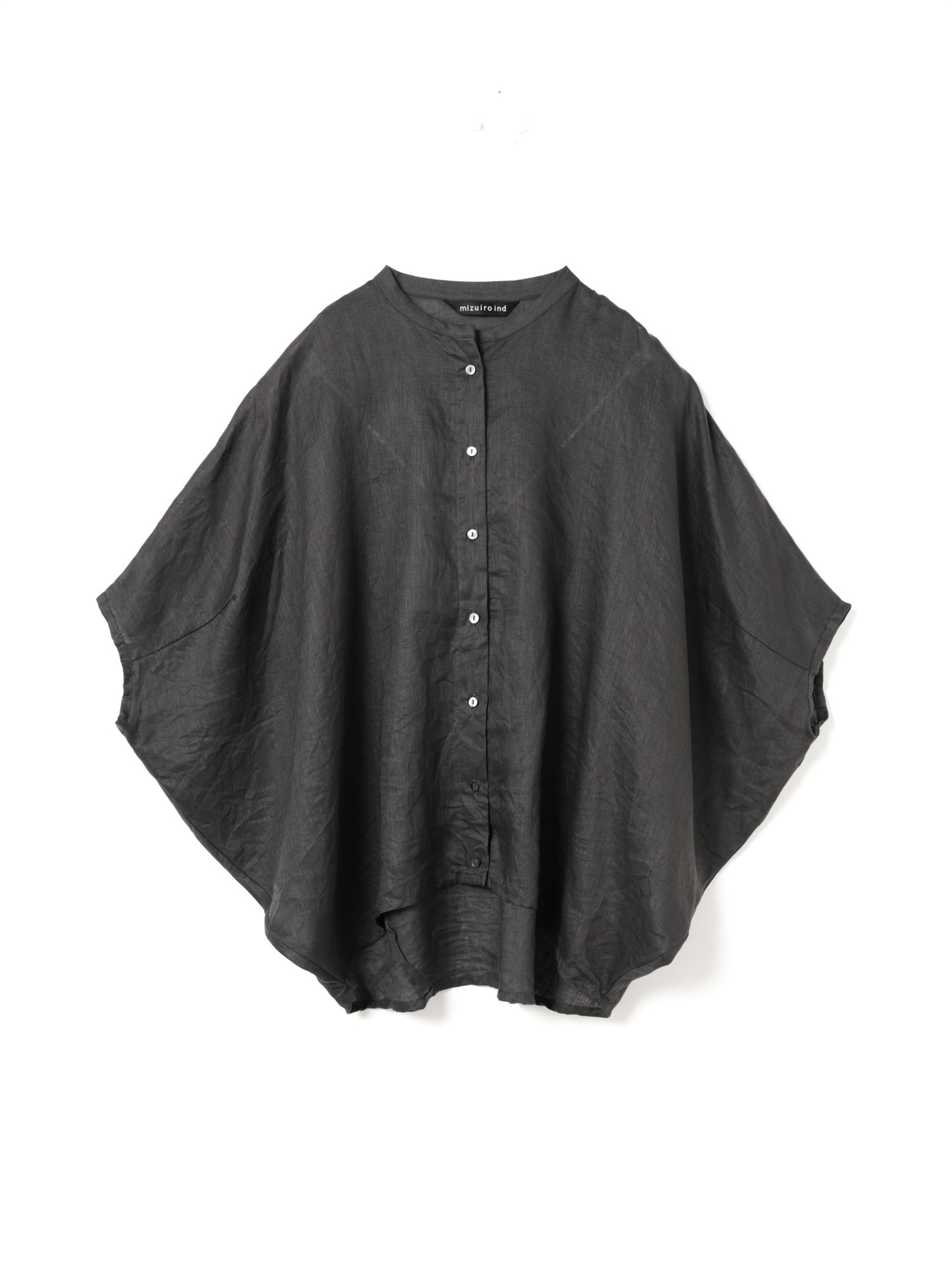 linen stand collar cocoon shirt | 2-230148(c.gray 92-Free)