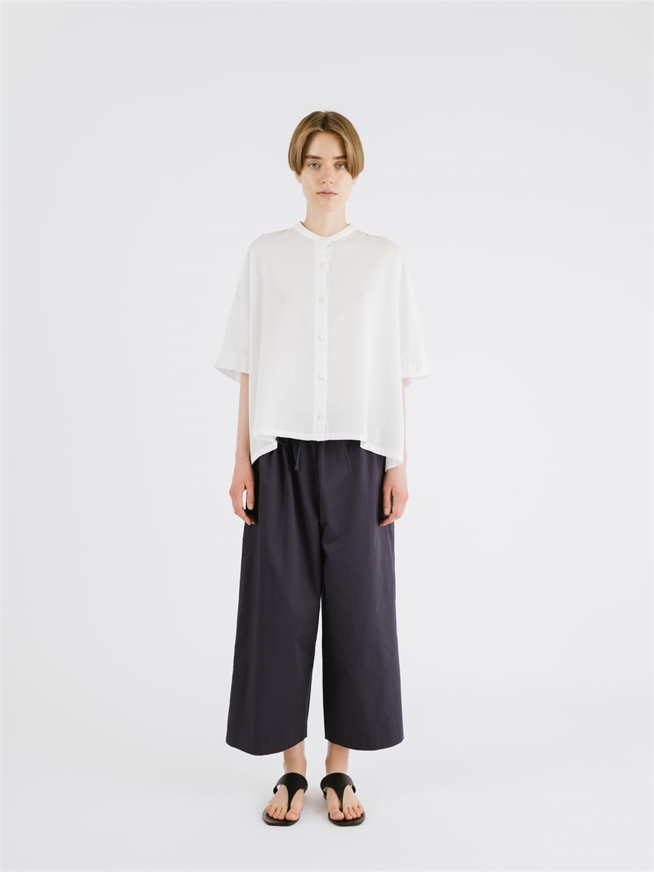 cotton linen stand collar wide shirt | 2-230149