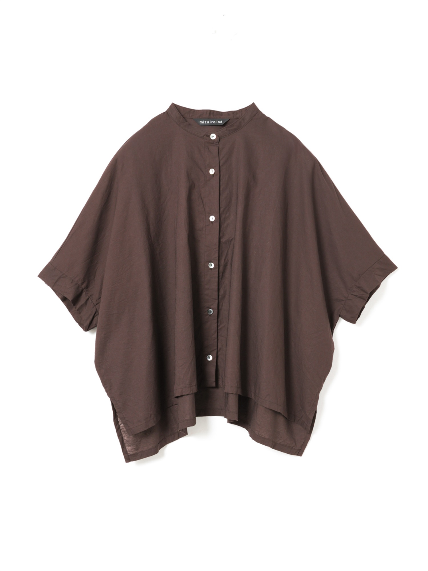 cotton linen stand collar wide shirt | 2-230149(brown 44-Free)