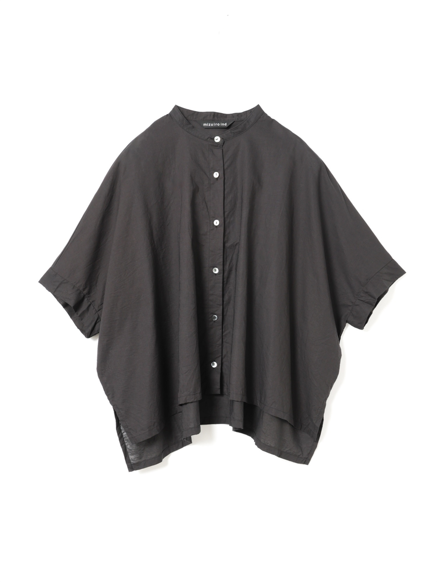 cotton linen stand collar wide shirt | 2-230149(c.gray 92-Free)