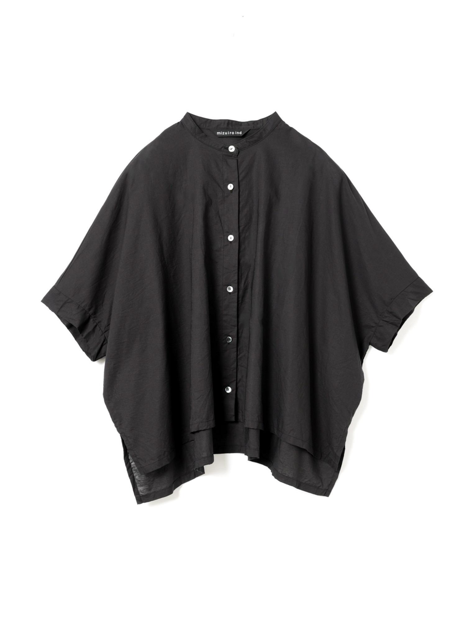 cotton linen stand collar wide shirt | 2-230149(black 99-Free)