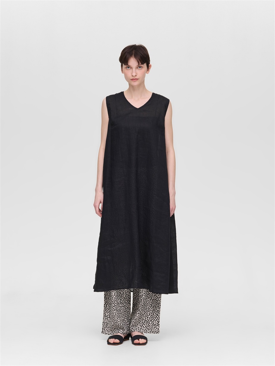 linen V neck flare OP | 2-250097