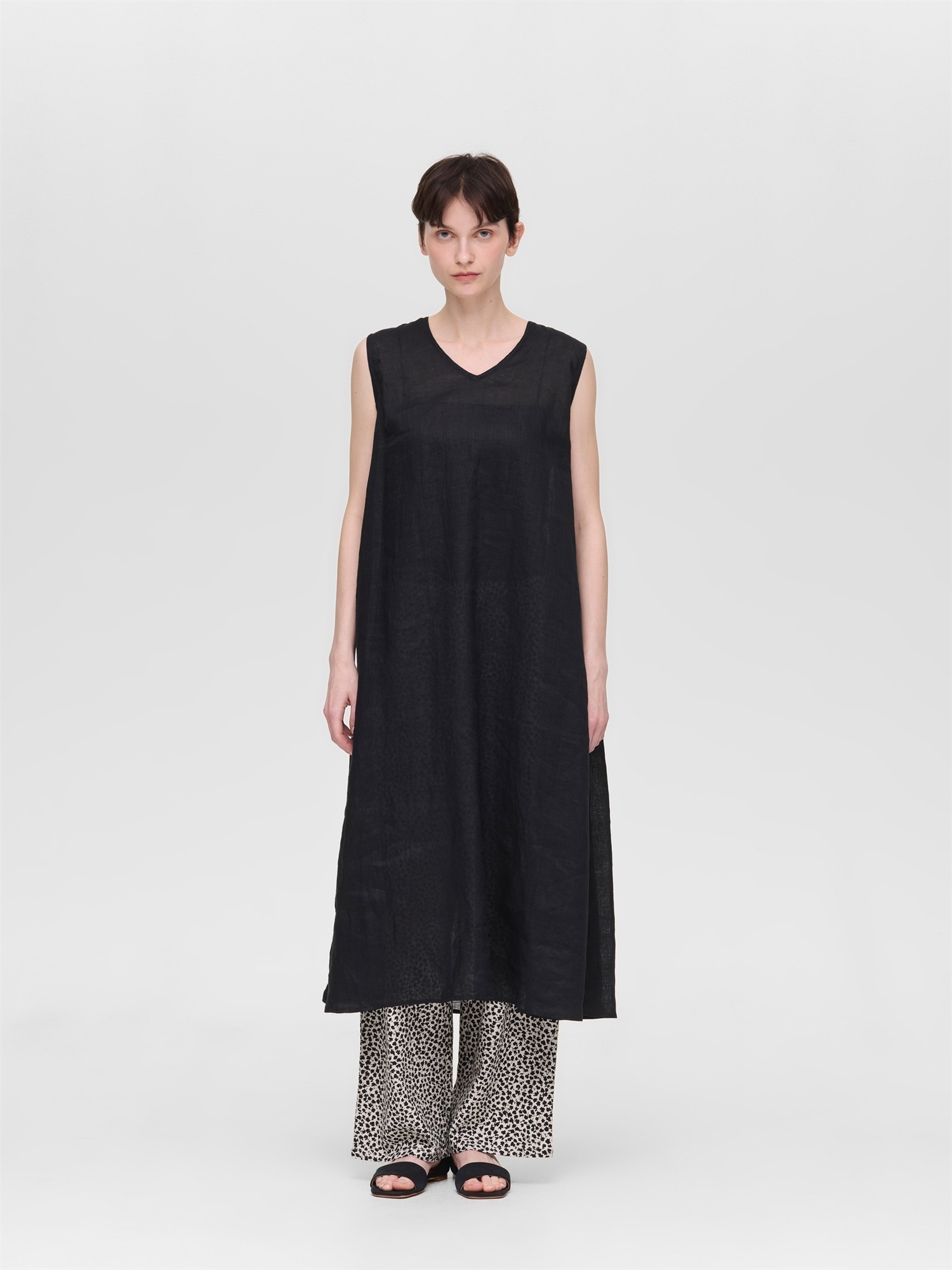 linen V neck flare OP | 2-250097