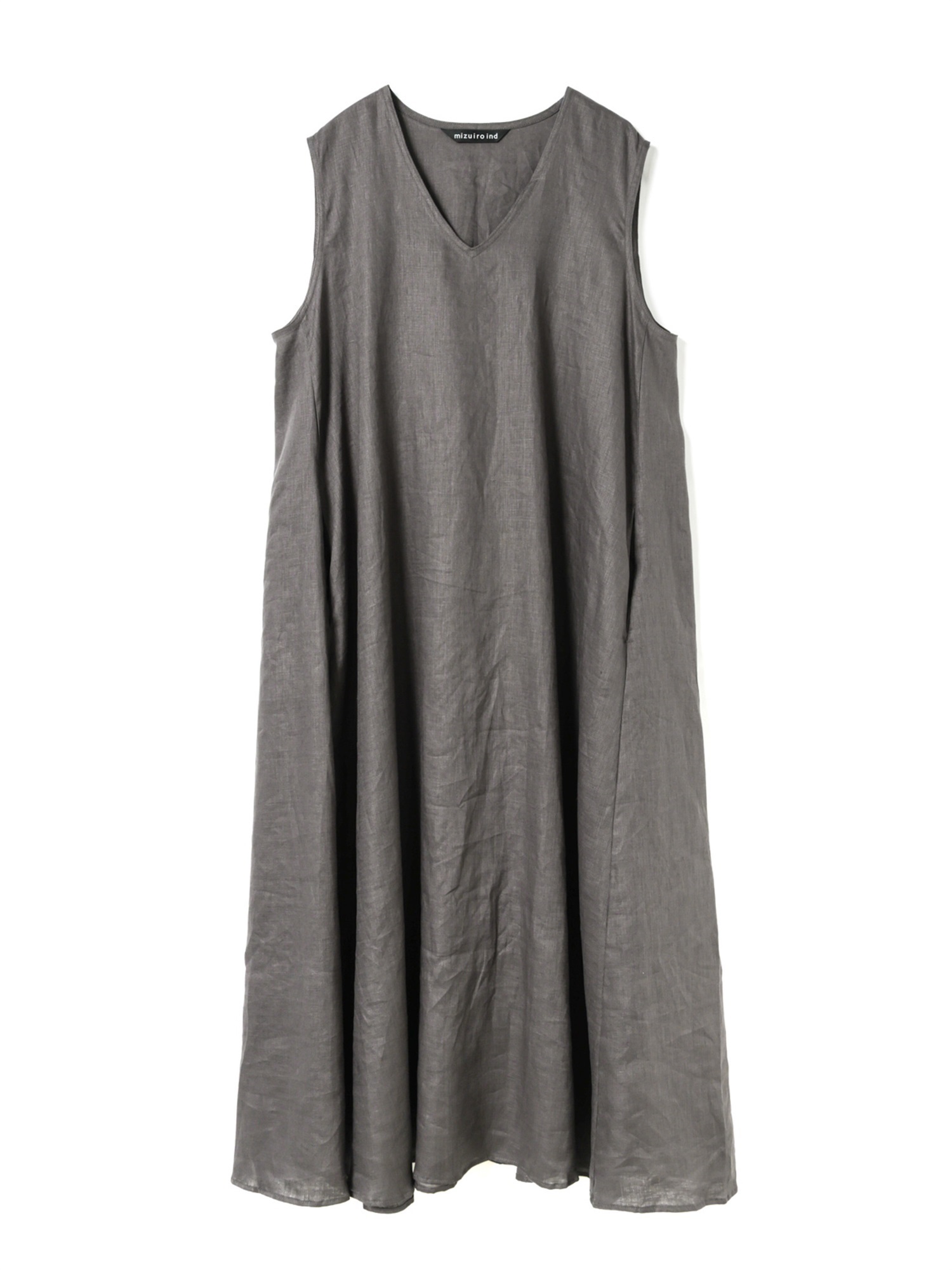 linen V neck flare OP | 2-250097(c.gray 92A-Free)