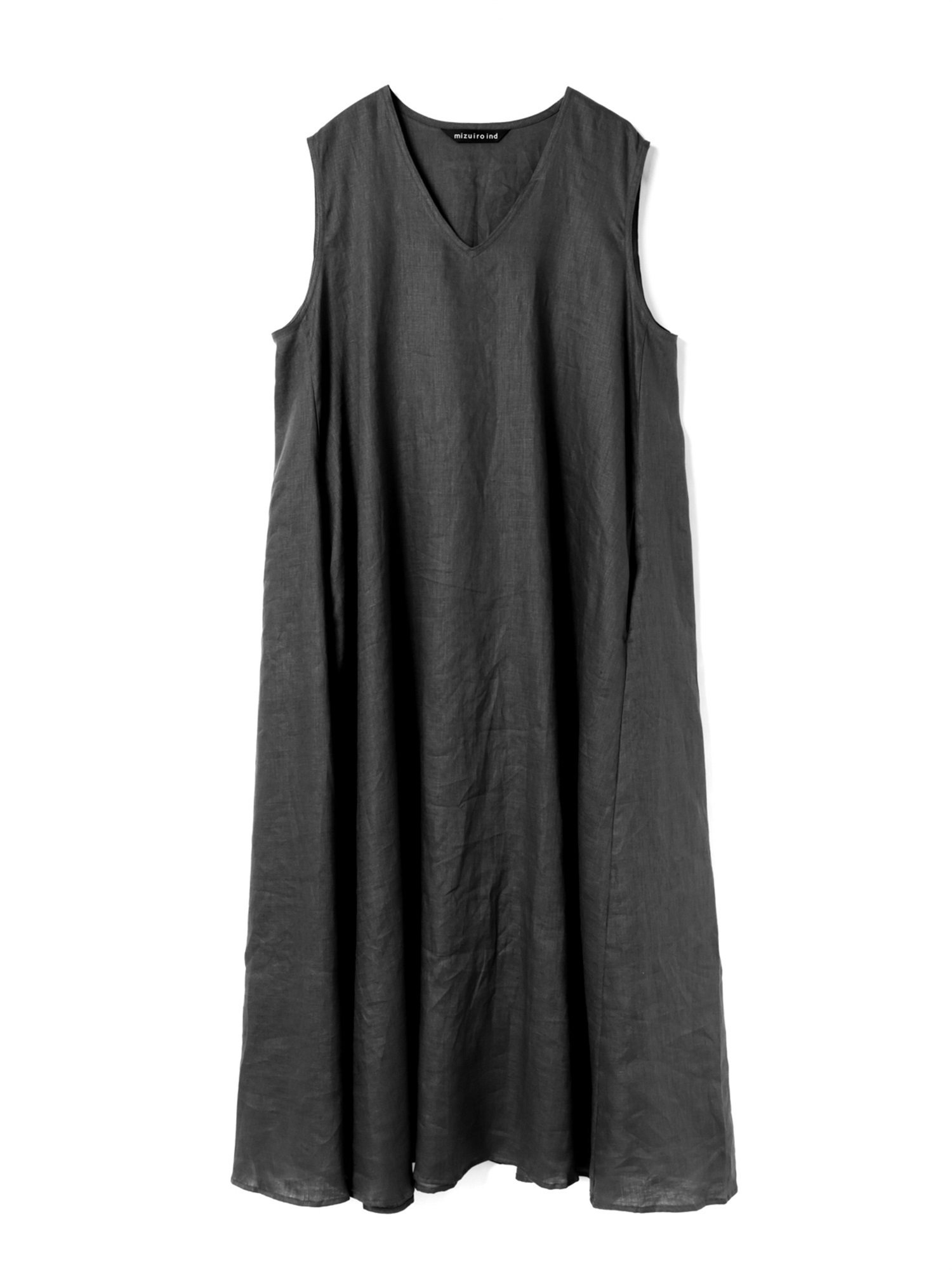 linen V neck flare OP | 2-250097(black 99A-Free)