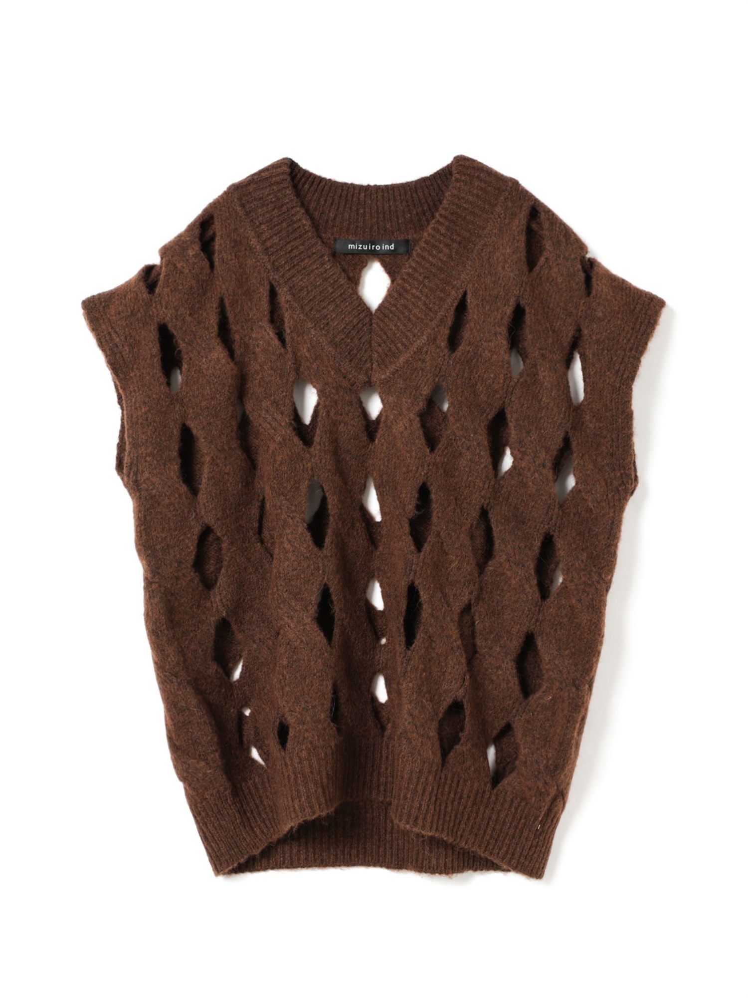 cable V neck vest | 3-220133(brown 44-Free)