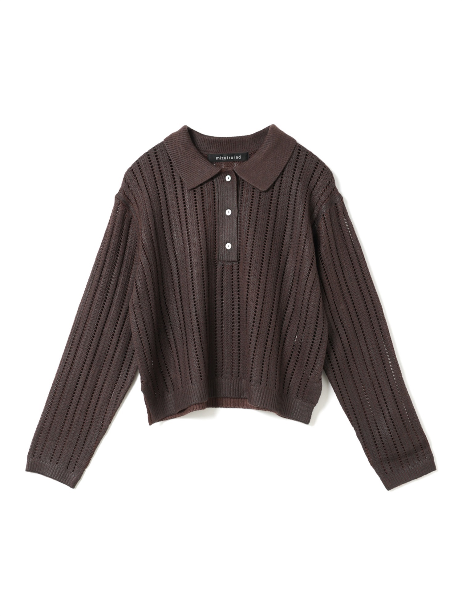 foil printing mesh polo knit | 3-220135(brown 44-Free)