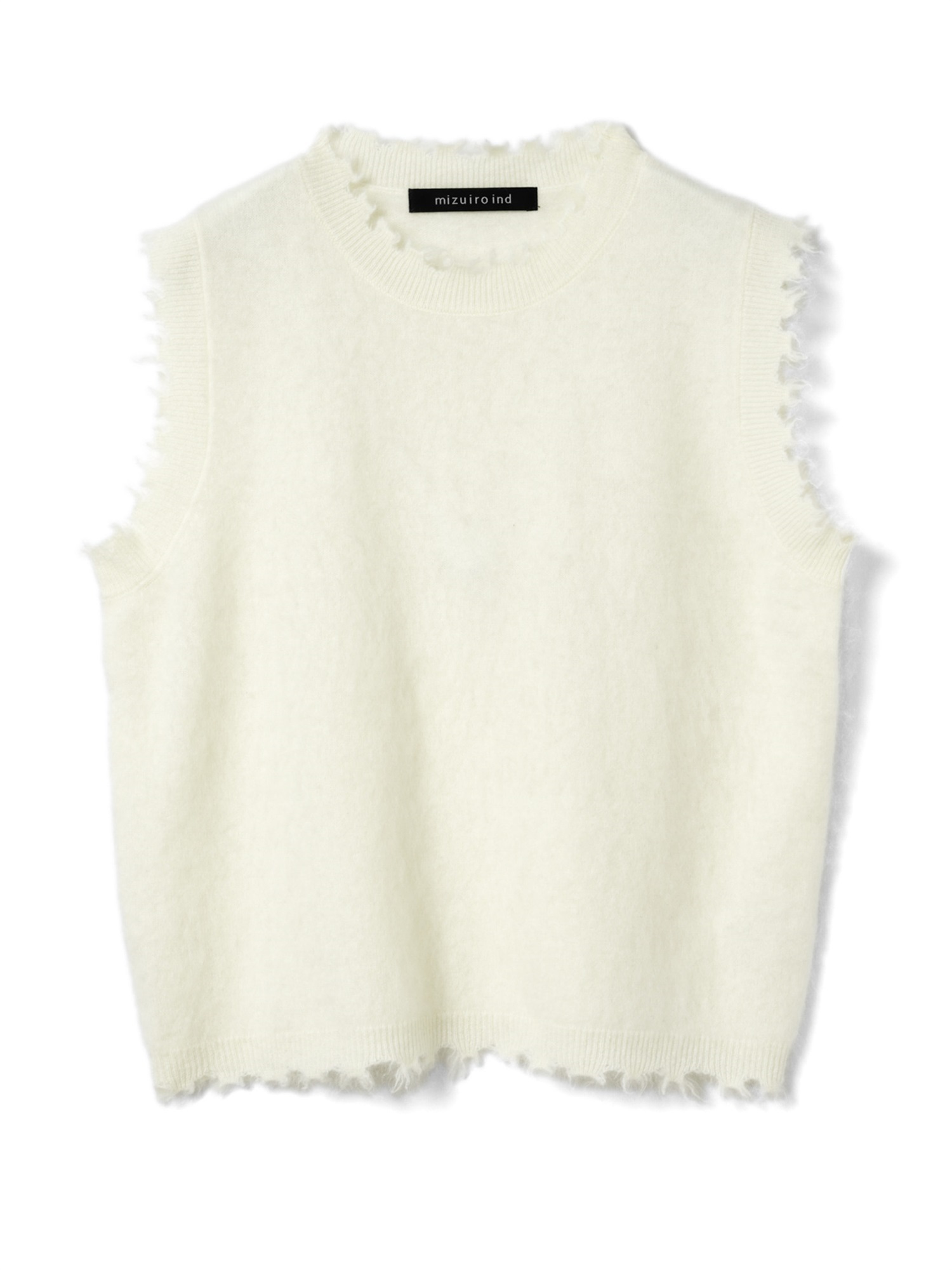 rip damage crew neck vest | 3-220141(off white 11-Free)
