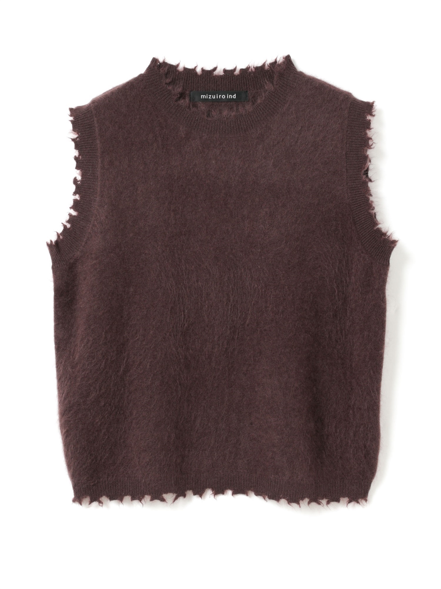 rip damage crew neck vest | 3-220141(brown 44-Free)