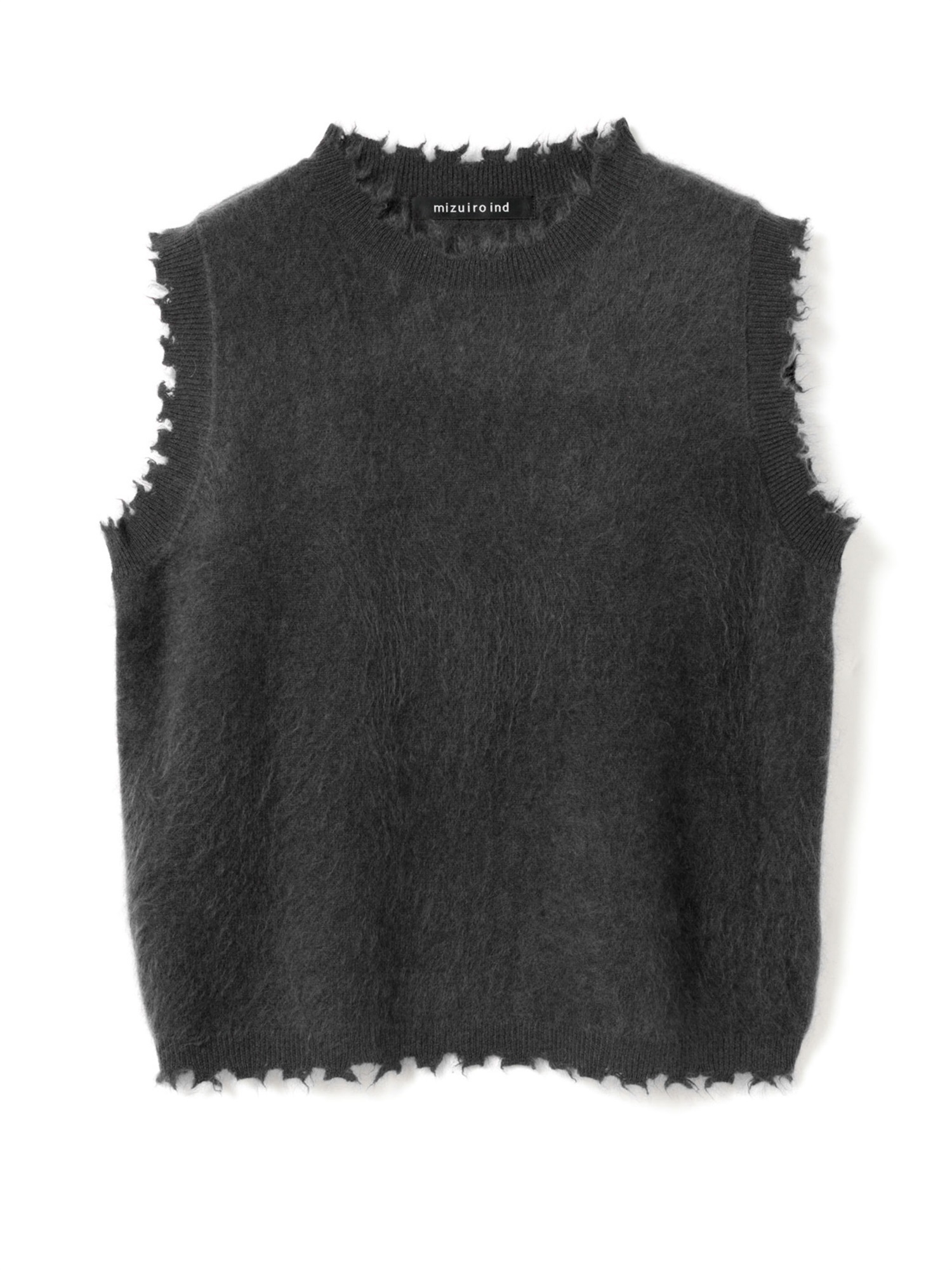 rip damage crew neck vest | 3-220141(black 99-Free)